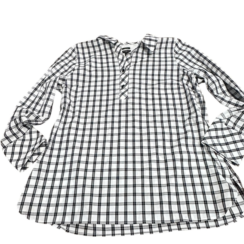 Talbots Petites Black & White‎ Plaid women’s Tunic Blouse 12P Non-Iron